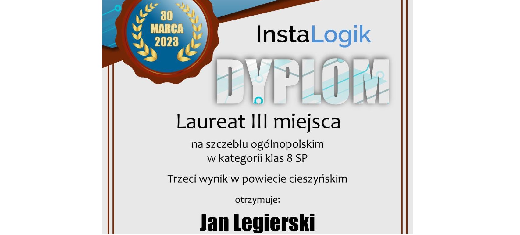 Jan Legierski – laureatem konkursu InstaLogic.